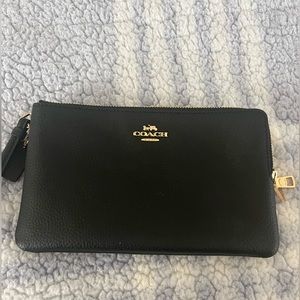 Black Coach long double zip wristlet/ wallet with gold hardware
